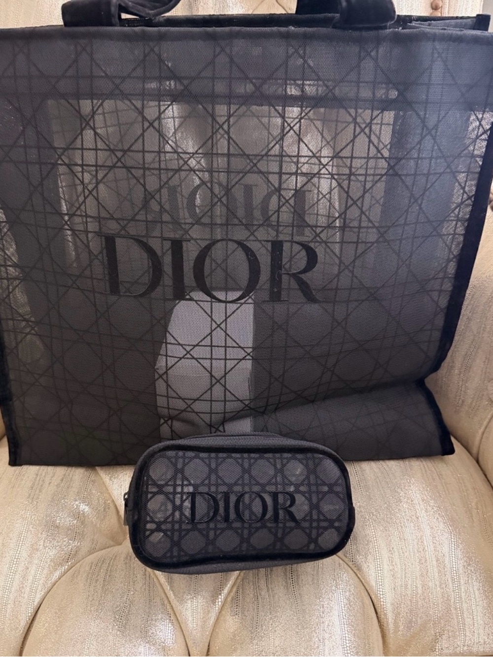 Dior Black Signature Toiletry Pouch and Tote Set